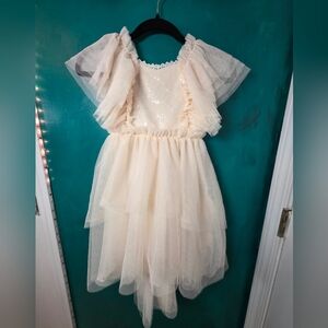 Joyfolie Cream Tulle Sequin Ruffle Dress Girls Size 5